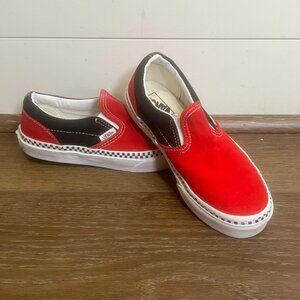 Vans Red/Black Youth Slip On Sneaker, Checkered Accent, Size 3, Canvas, Comfort